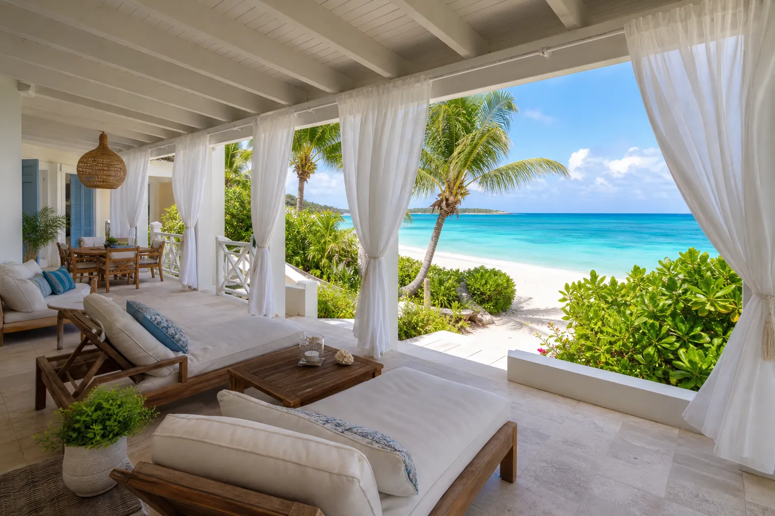 Beachfront villa terrace